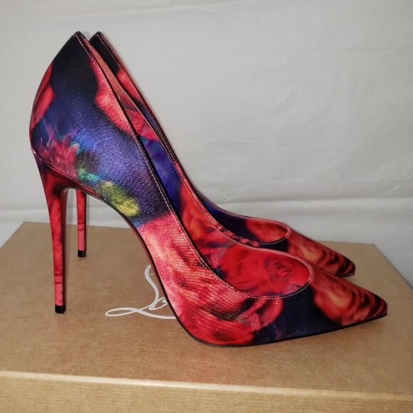 Christian Louboutin Kate 100 floral-print satin-crepe Pump NWT $895 - Picture 6 of 16